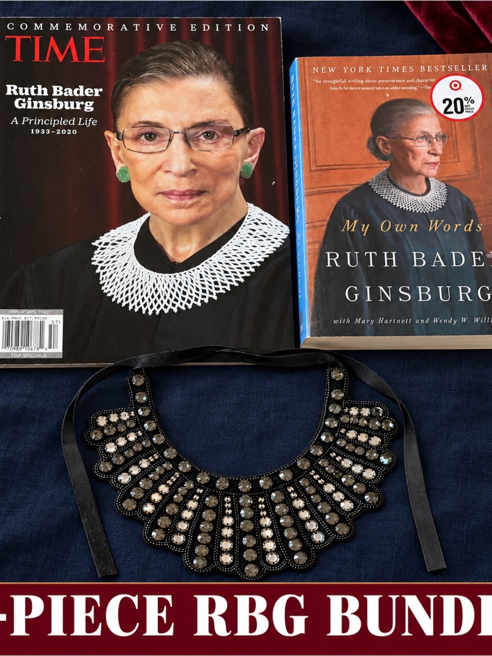 RBG Jeweled Dissent Collar Necklace, Book & TIME Magazine Bundle